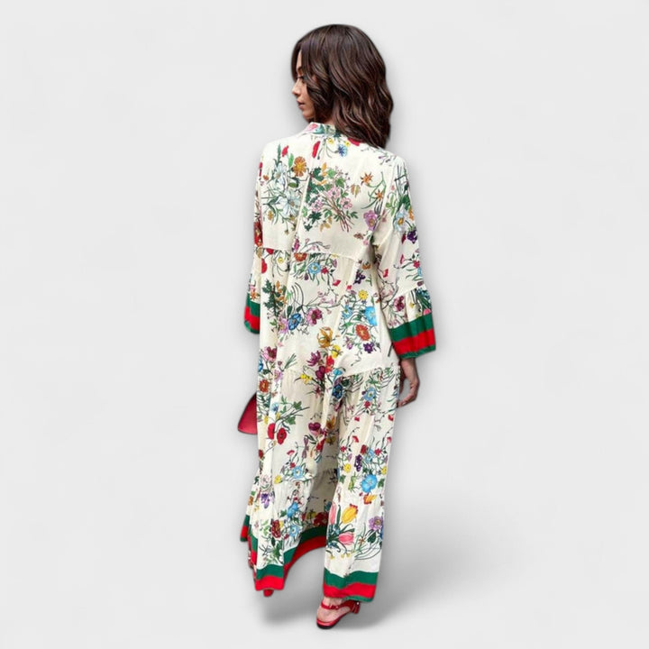 Oriana - Vestido Maxi Blanco con Estampado Floral