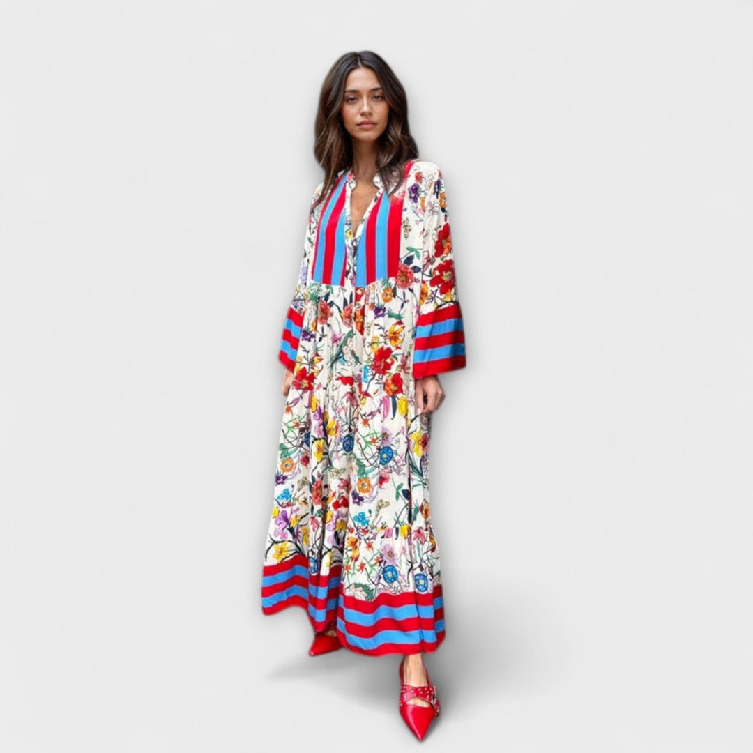 Oriana - Vestido Maxi Blanco con Estampado Floral