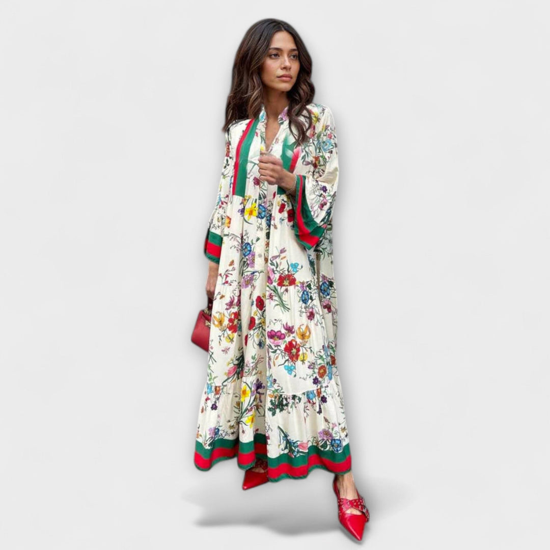 Oriana - Vestido Maxi Blanco con Estampado Floral