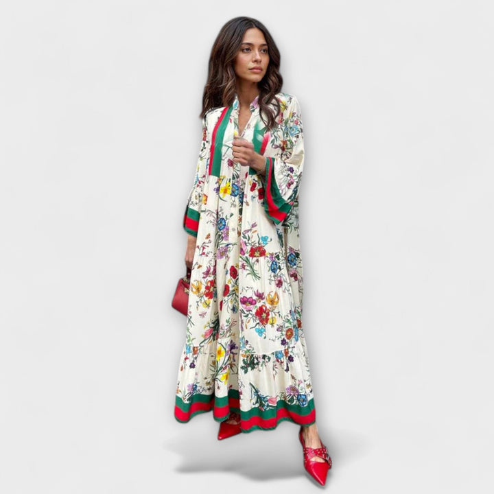 Oriana - Vestido Maxi Blanco con Estampado Floral