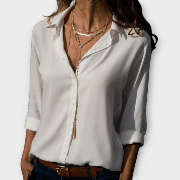 Mona - Blusa elegante de satén blanca