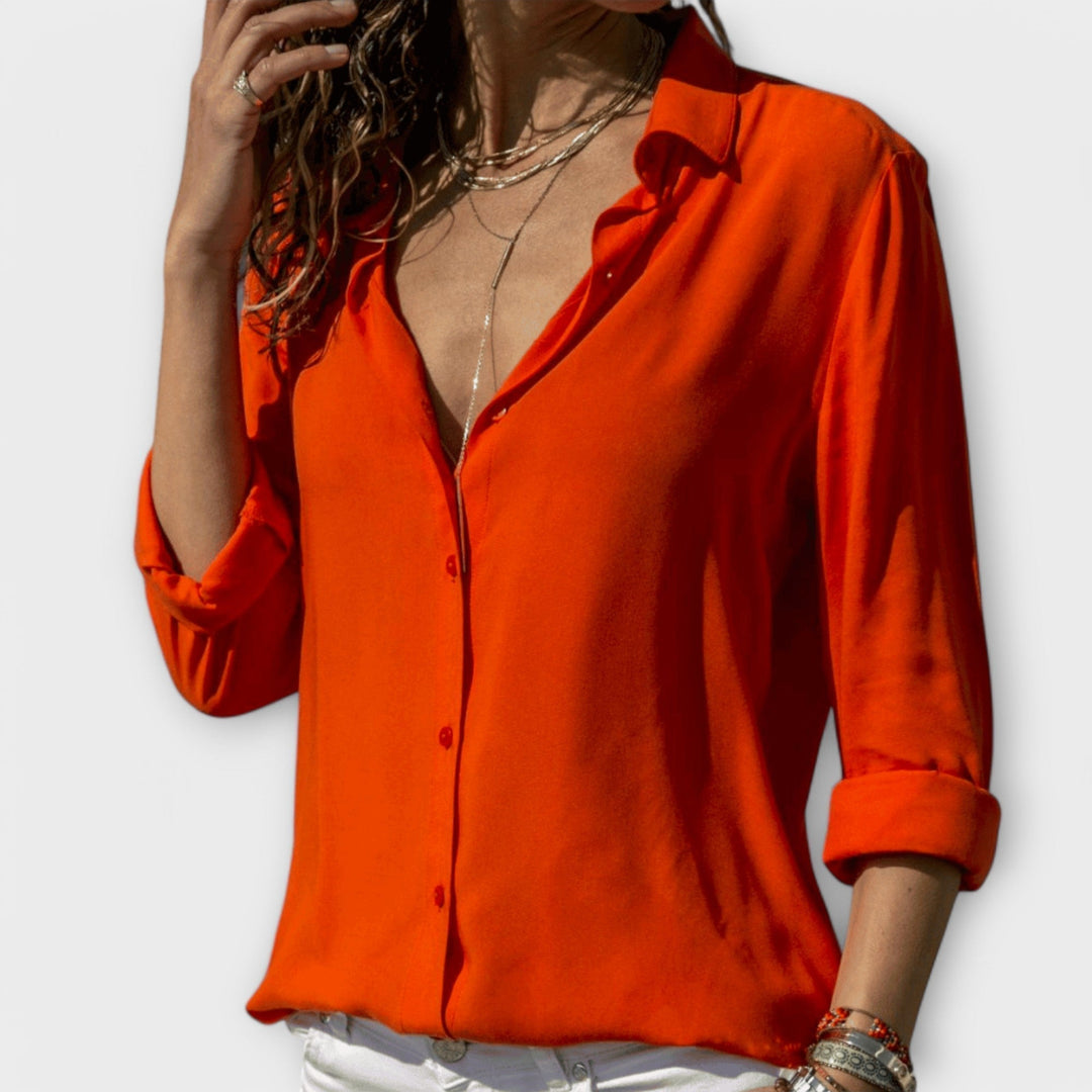 Mona - Blusa elegante de satén blanca