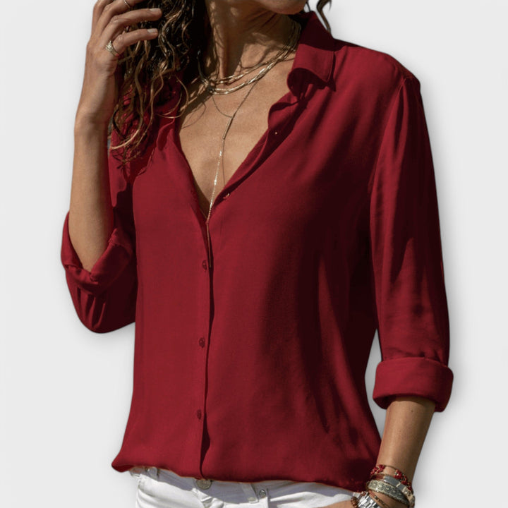 Mona - Blusa elegante de satén blanca