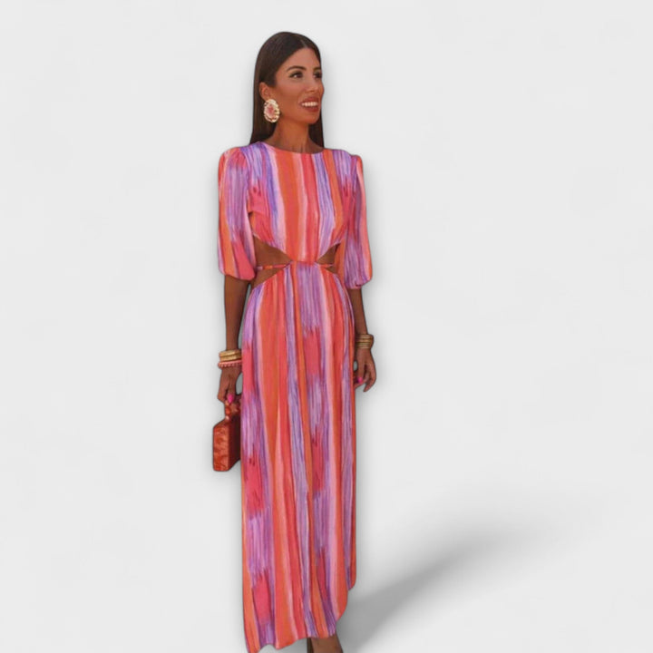 Paloma - Vestido de rayas coloridas con cortes modernos