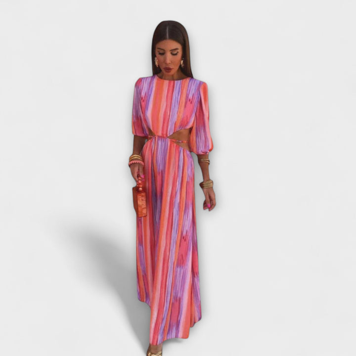 Paloma - Vestido de rayas coloridas con cortes modernos
