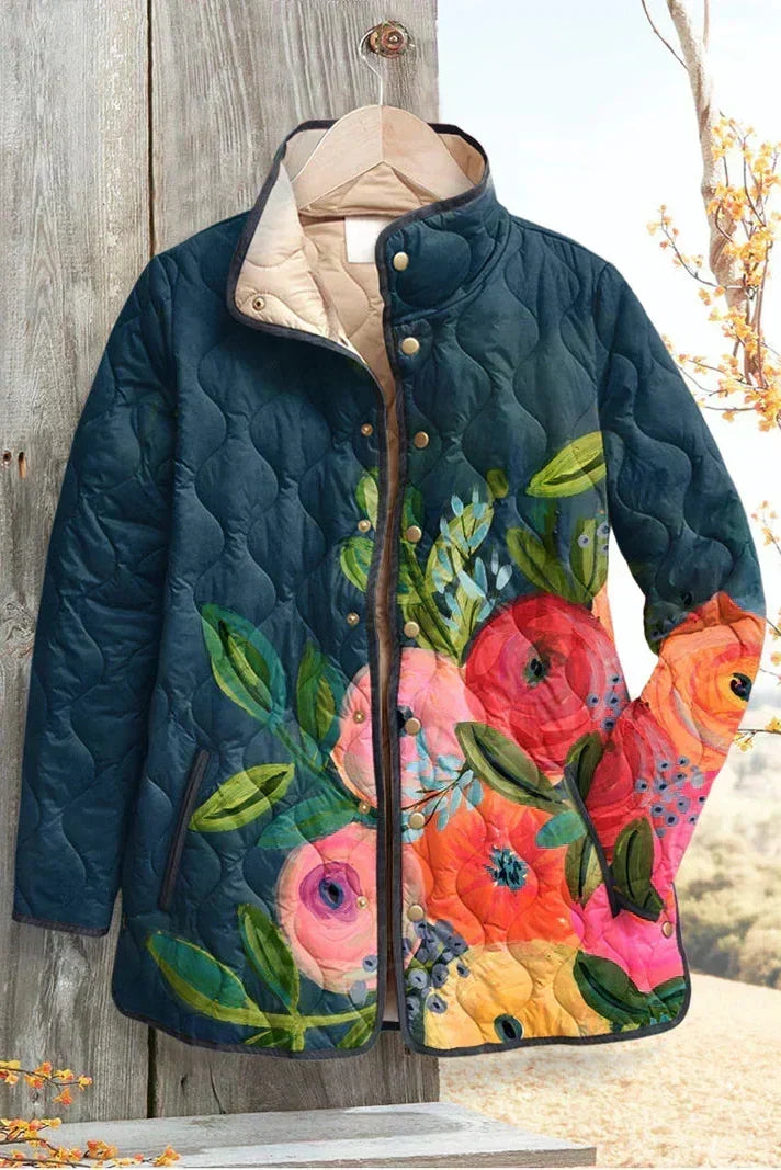 Florie - Chaqueta acolchada con estampado floral y cuello de felpa
