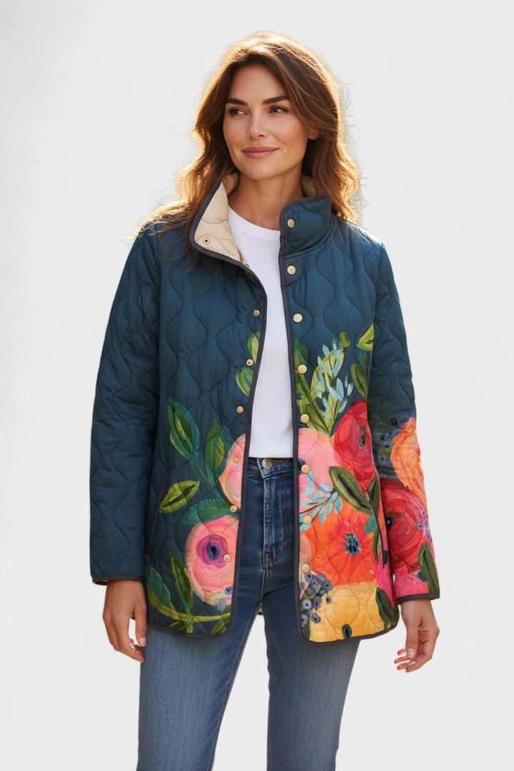 Florie - Chaqueta acolchada con estampado floral y cuello de felpa