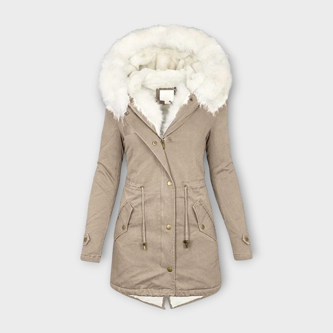 Ivara - Chaqueta de invierno verde oliva con capucha de pelo