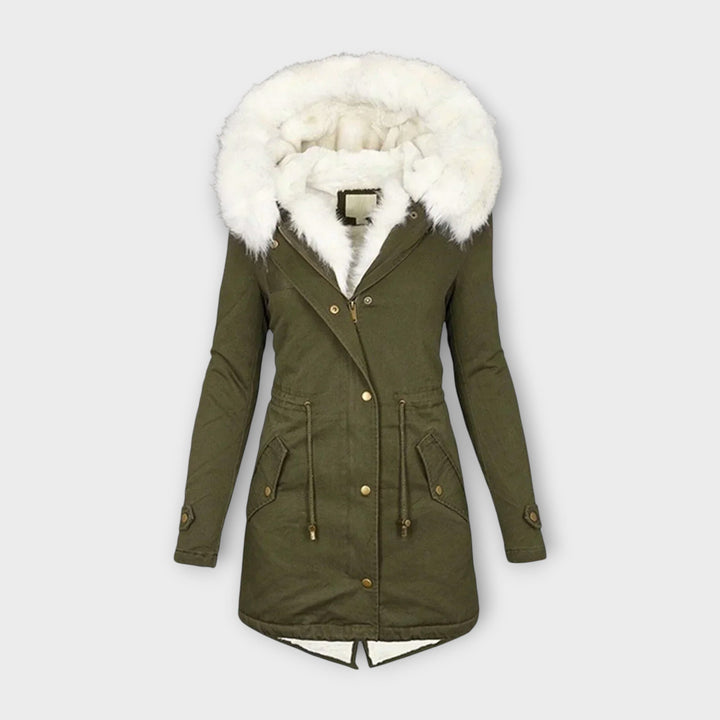 Ivara - Chaqueta de invierno verde oliva con capucha de pelo