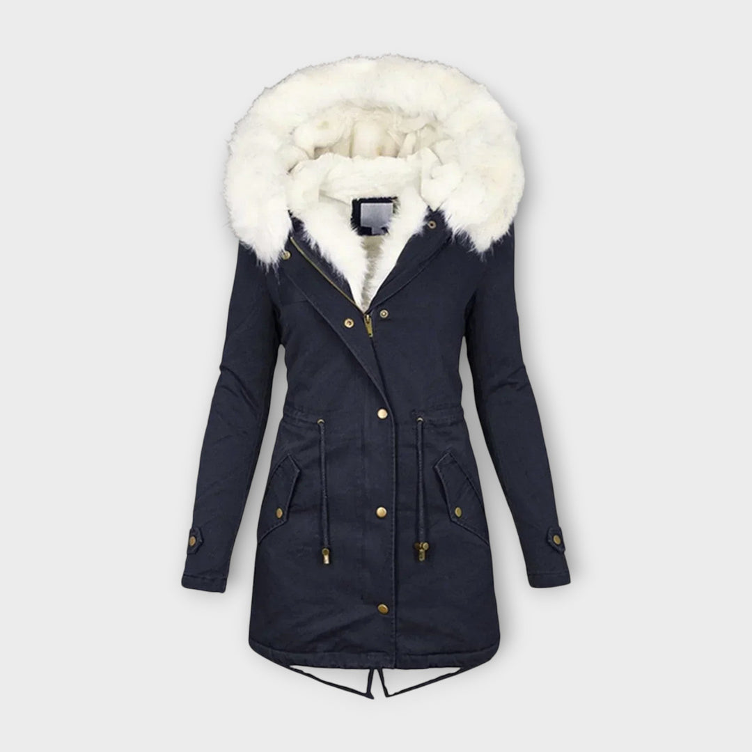 Ivara - Chaqueta de invierno verde oliva con capucha de pelo
