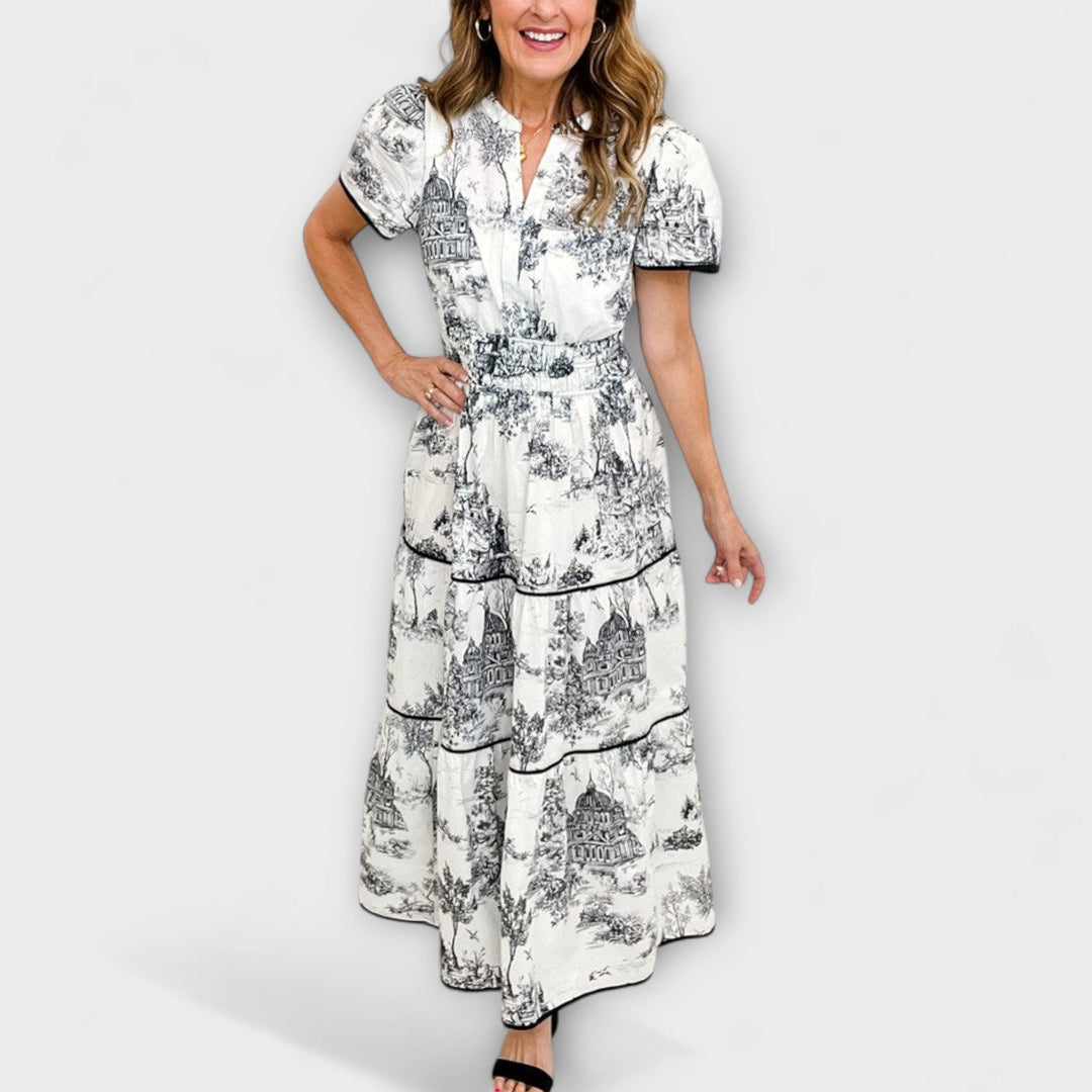 Eliza - Vestido maxi de toile color crema con encaje