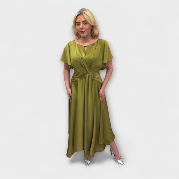 Anni - Vestido drapeado de estilo rockero en verde oliva