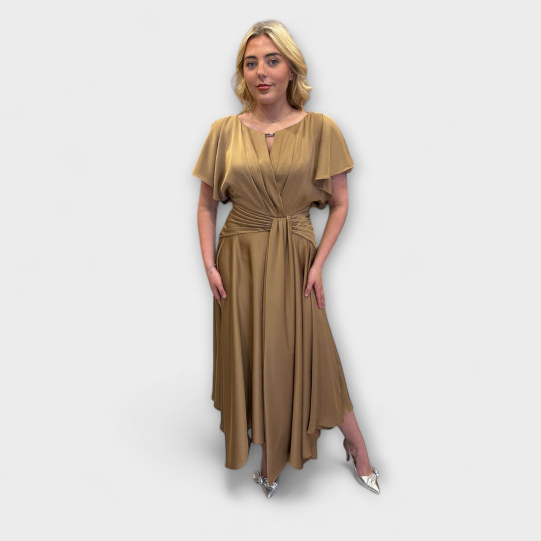 Anni - Vestido drapeado de estilo rockero en verde oliva