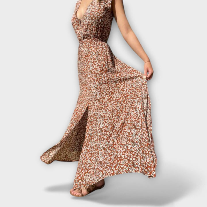 Serephina - Vestido Maxí Boho Beige con Estampado