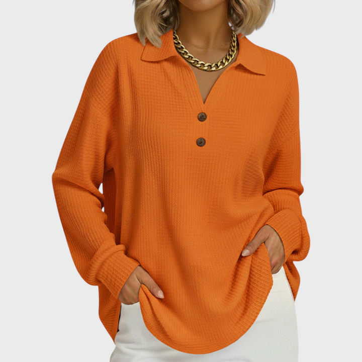 Laura - Jersey naranja con cuello tipo polo