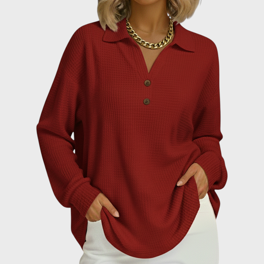 Laura - Jersey naranja con cuello tipo polo