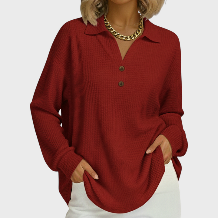 Laura - Jersey naranja con cuello tipo polo