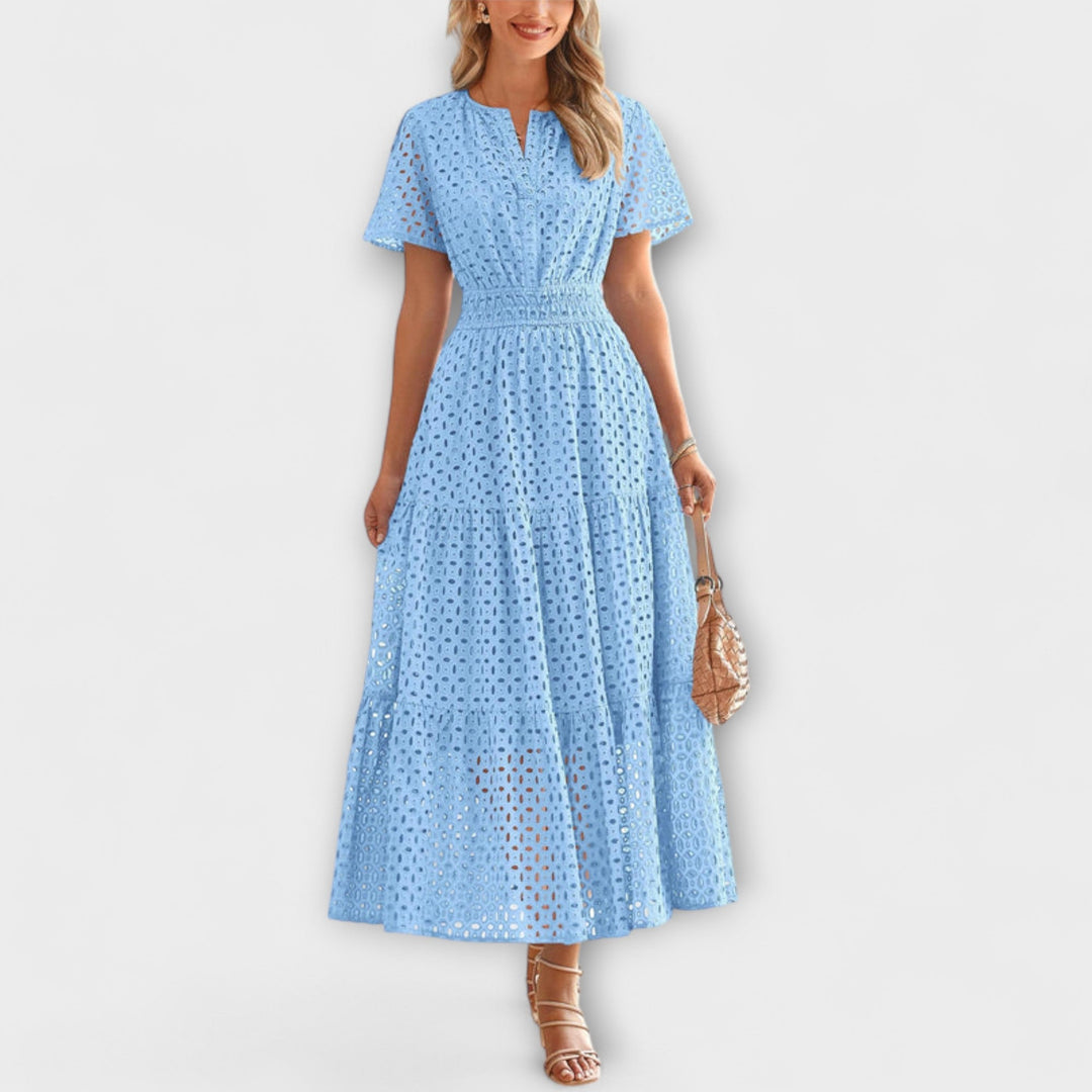 Linette - Vestido de verano de encaje en verde oliva