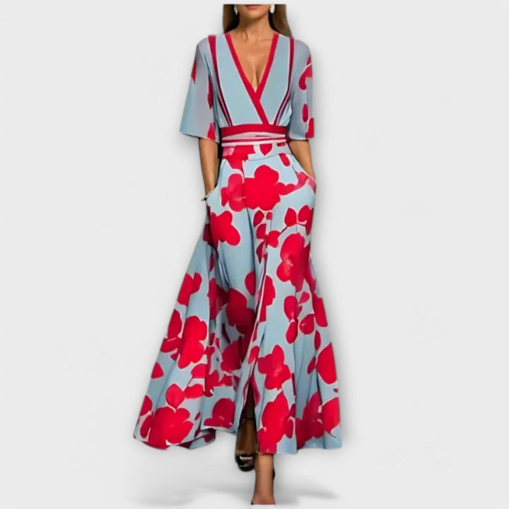 Elise - Vestido ajustado colorido con estampado de rosas