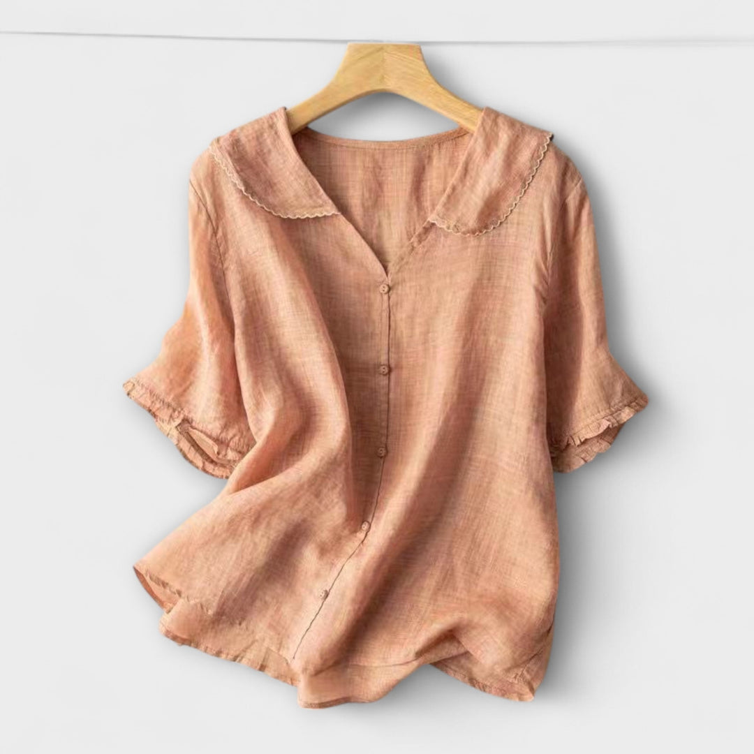 Brenda - Camisa de lino verde con cuello elegante