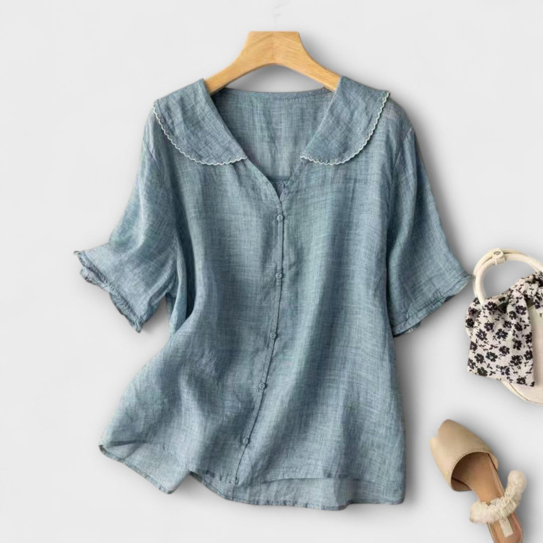 Brenda - Camisa de lino verde con cuello elegante