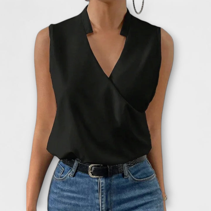 Sabrine - Top de verano blanco suave con escote en V