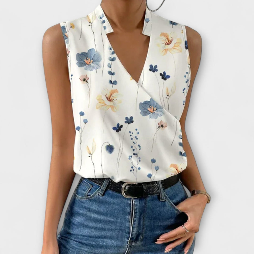 Sabrine - Top de verano blanco suave con escote en V