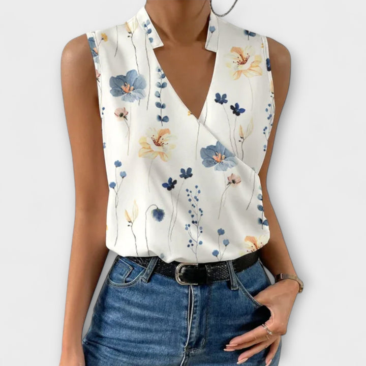 Sabrine - Top de verano blanco suave con escote en V
