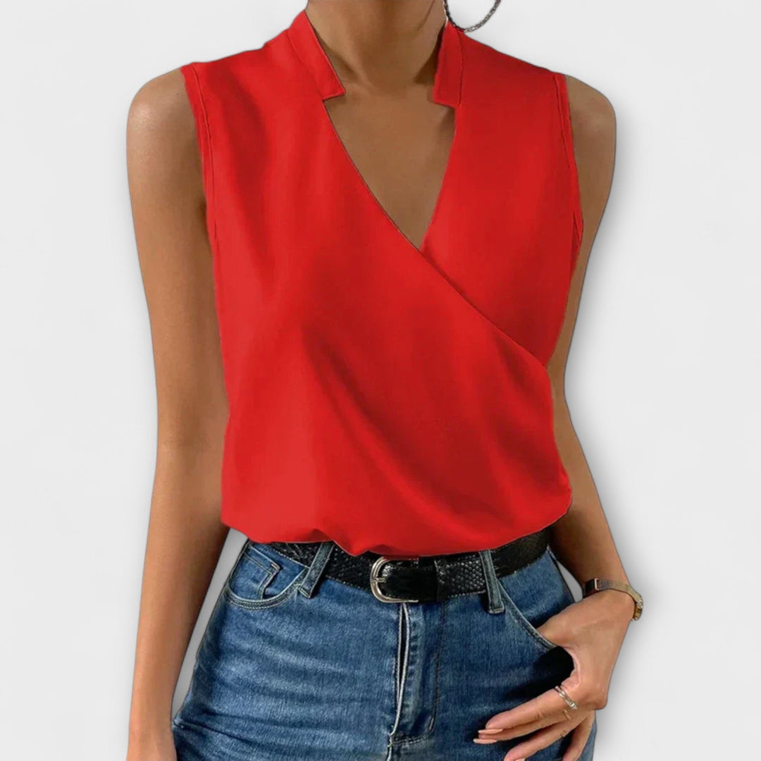 Sabrine - Top de verano blanco suave con escote en V