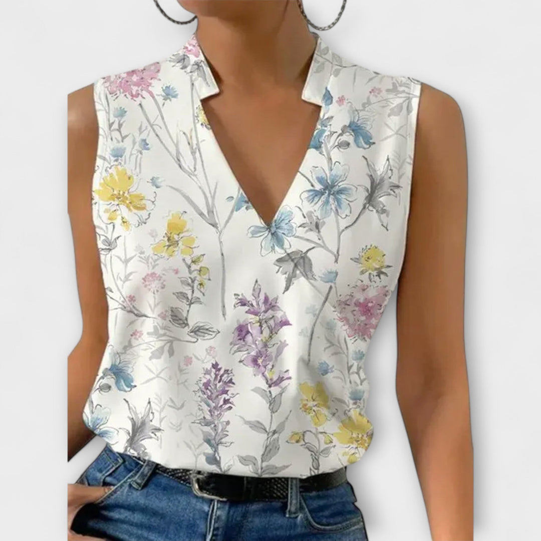 Sabrine - Top de verano blanco suave con escote en V