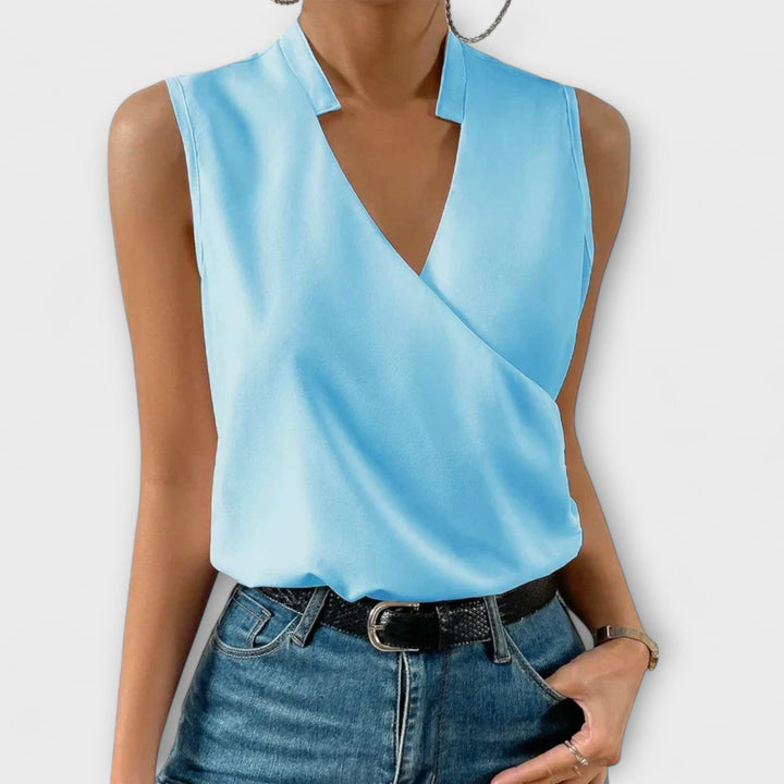 Sabrine - Top de verano blanco suave con escote en V