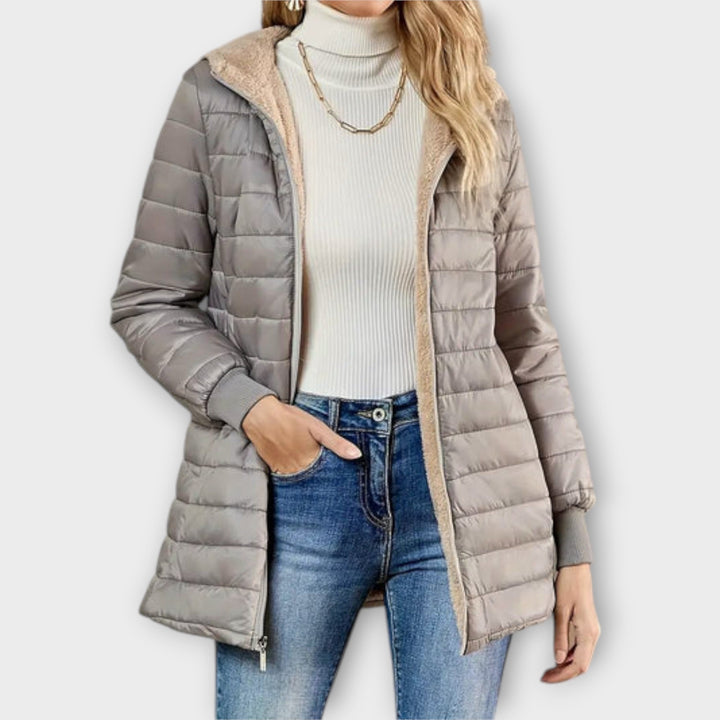 Carolin - Chaqueta de invierno casual gris con capucha