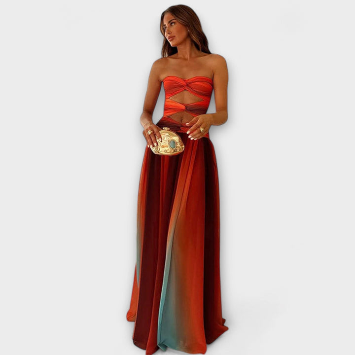 Laney - Vestido maxi sin tirantes colorido