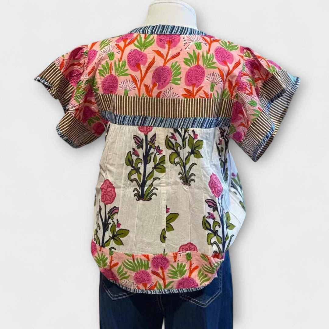 Uriella - Blusa boho blanca con bordado de flores