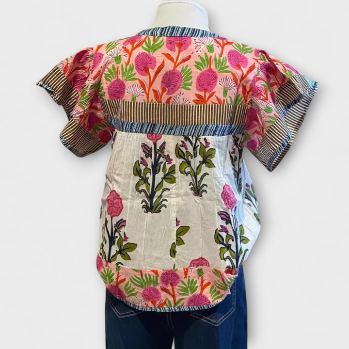 Uriella - Blusa boho blanca con bordado de flores