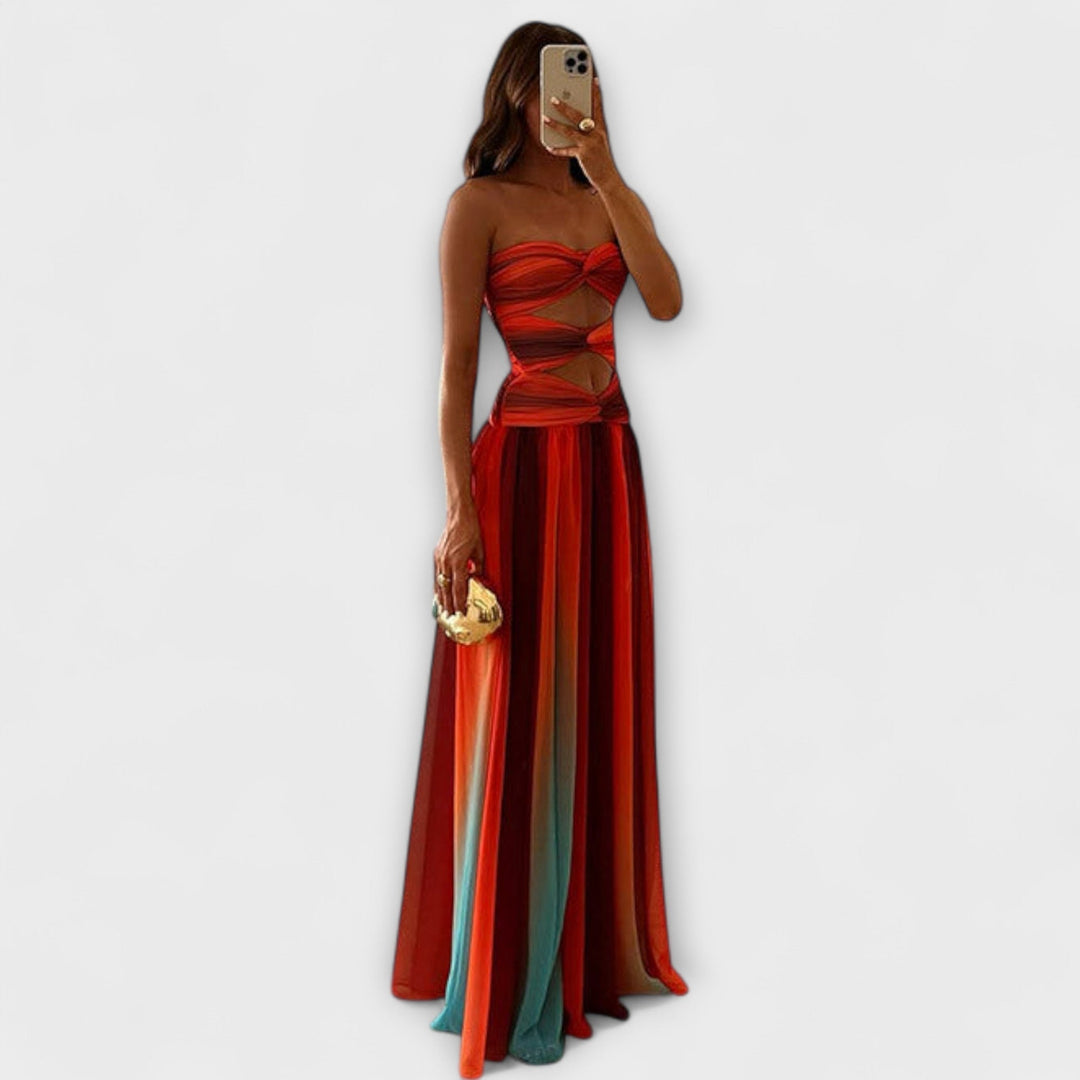 Laney - Vestido maxi sin tirantes colorido