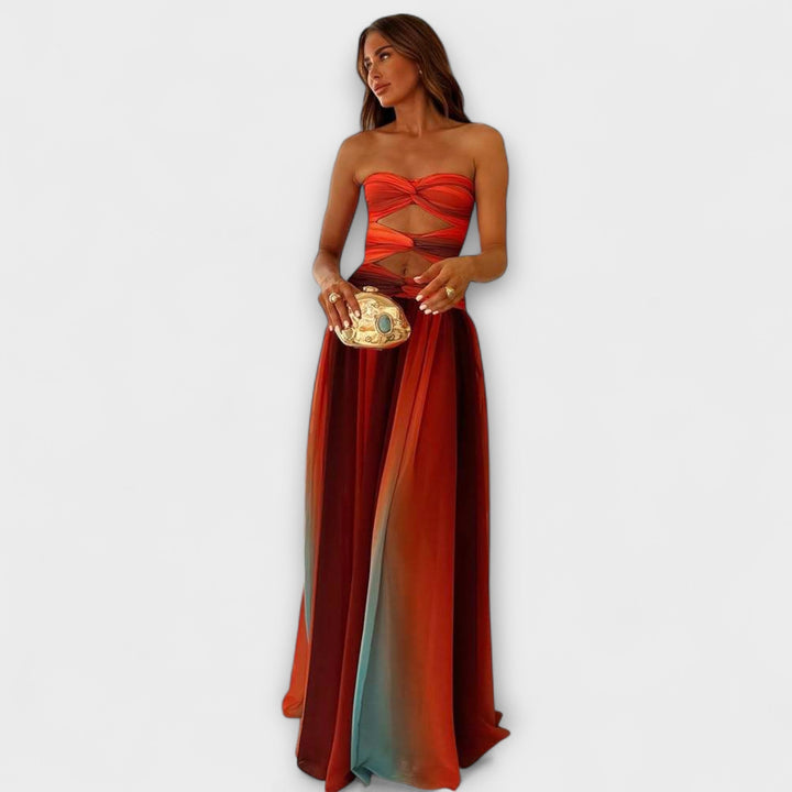 Laney - Vestido maxi sin tirantes colorido