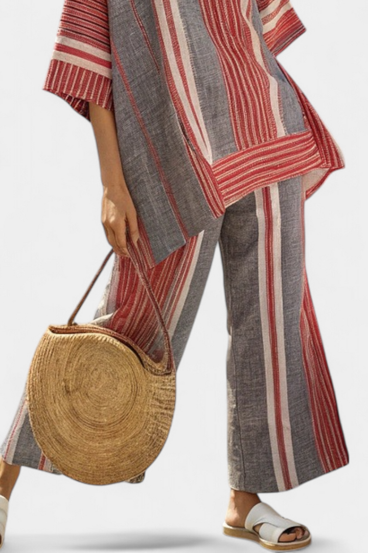 Matilde - Conjunto oversize rojo y gris con rayas