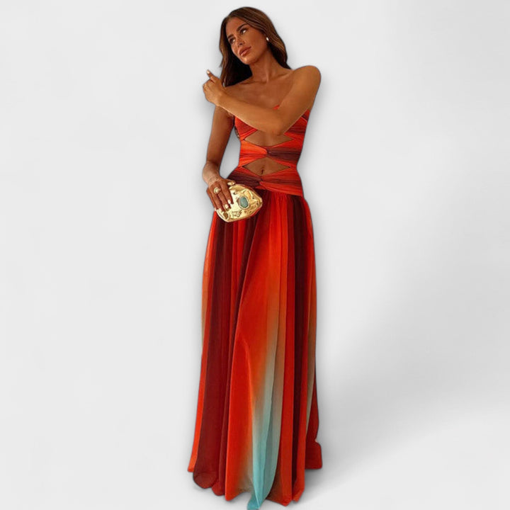 Laney - Vestido maxi sin tirantes colorido