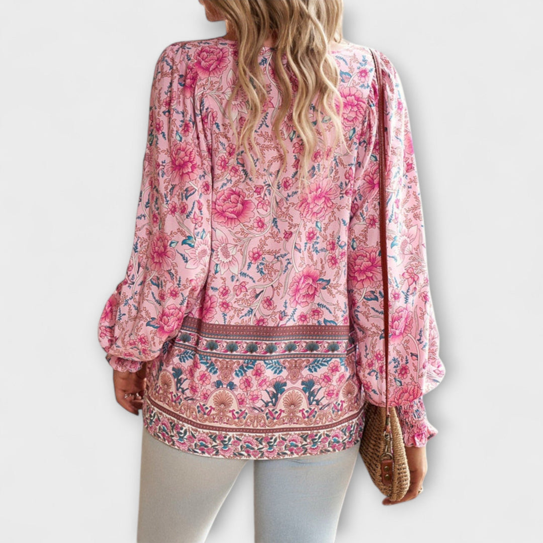 Melodie - Top bohemio con escote en V y lazo frontal
