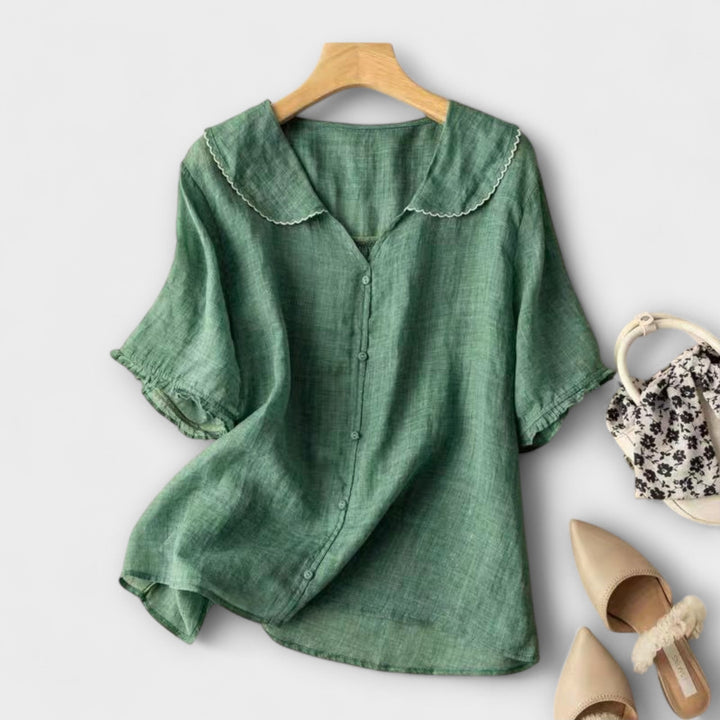 Brenda - Camisa de lino verde con cuello elegante
