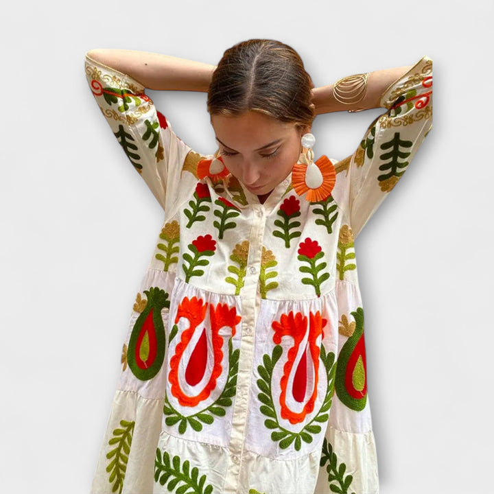 Diona - Vestido maxi blanco con estampado floral