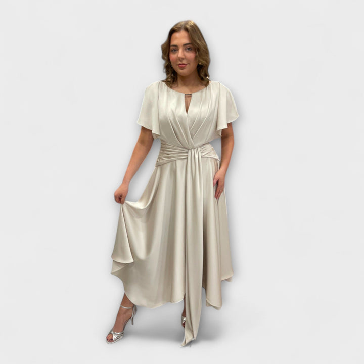 Anni - Vestido drapeado de estilo rockero en verde oliva