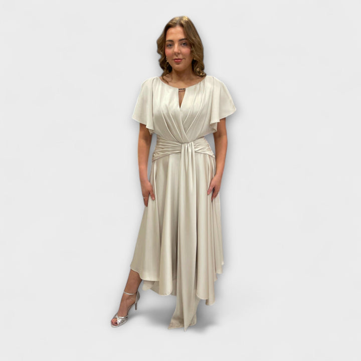 Anni - Vestido drapeado de estilo rockero en verde oliva