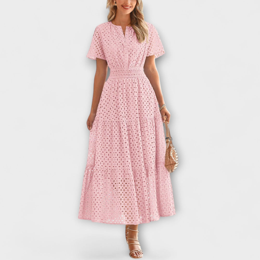 Linette - Vestido de verano de encaje en verde oliva