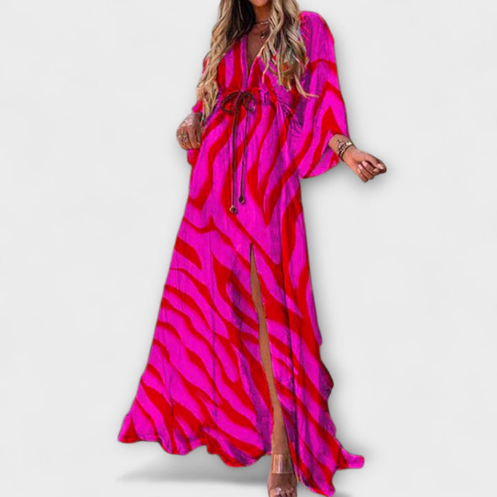 Isla - Vestido maxi colorido con escote en V