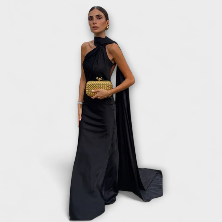 Elegante vestido maxi de tirantes sin hombros en color naranja