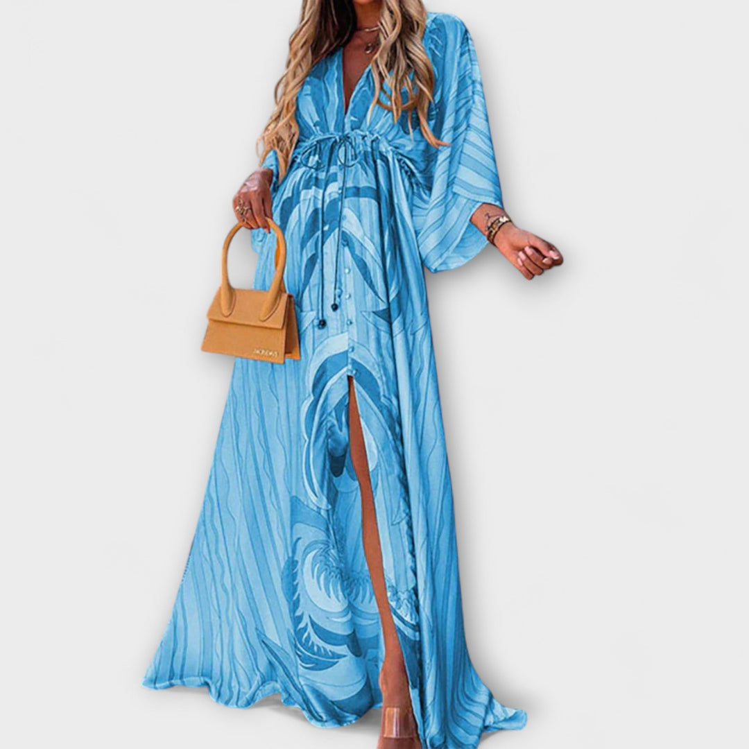 Isla - Vestido maxi colorido con escote en V