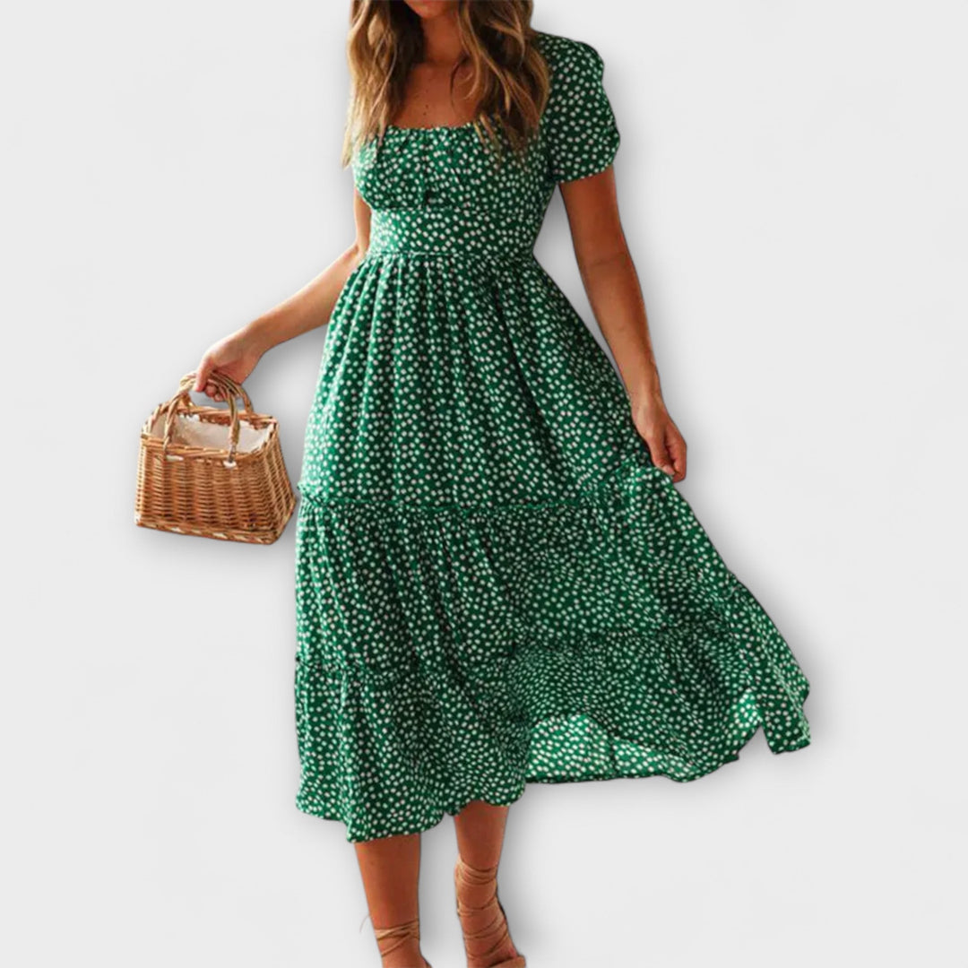 Vestido Maxivintage - Con estampado de flores rojas y mangas abullonadas