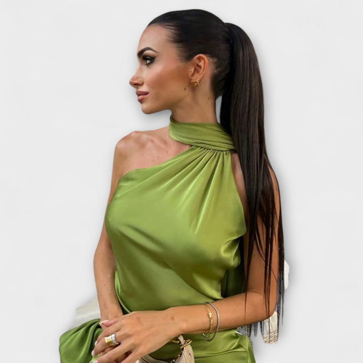 Elegante vestido maxi de tirantes sin hombros en color naranja